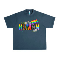 Midnight Navy human with daisies Urban Heavy Tee - texasbilliewilder