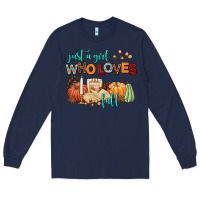 Navy just a girl who loves fall Long Sleeve Tee - AdoDesignShop