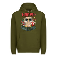 Army Green happy owlidays Premium Hoodie - MaliasSmallBusiness