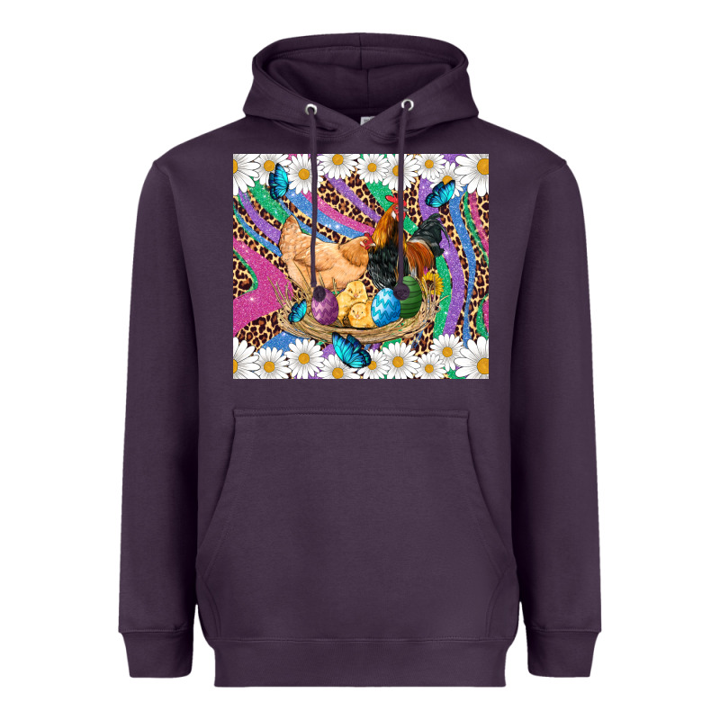 Easter Farm Chicken Chick Rooster Daisys Butterfly Sunflower Eggs Glit Heavyweight Hoodie by Artiststas | Teevron