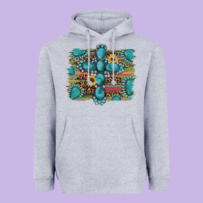 Western Gemstone Cross Sunflowers Serape Leopard Glitter Heavyweight Hoodie Designed By Artiststas