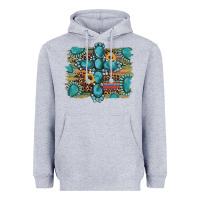 Heather Grey western gemstone cross sunflowers serape leopard glitter Heavyweight Hoodie - Artiststas