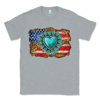 Heather Grey American flag leopard turquoise gemstone Classic Tee - Neo Western