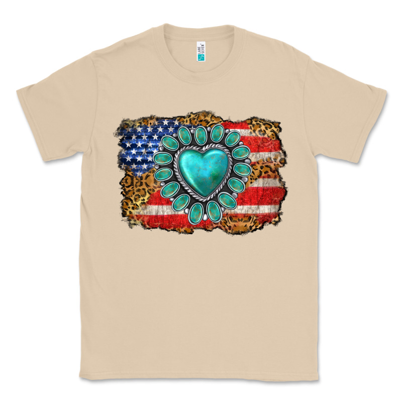 American Flag Leopard Turquoise Gemstone Classic Tee by Neo Western | Teevron