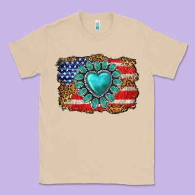 American Flag Leopard Turquoise Gemstone Classic Tee Designed By Neo Western
