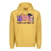 Antique Gold peace love make up Premium Hoodie - MaliasSmallBusiness