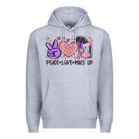 Heather Grey peace love make up Premium Hoodie - MaliasSmallBusiness