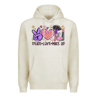 Oatmeal Heather peace love make up Premium Hoodie - MaliasSmallBusiness