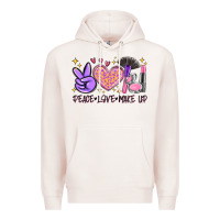 Pale Pink peace love make up Premium Hoodie - MaliasSmallBusiness