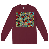 Burgundy sugar skulls roses tumbler 3 Long Sleeve Tee - CTS Tumbler Store