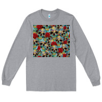 Heather Grey sugar skulls roses tumbler 3 Long Sleeve Tee - CTS Tumbler Store