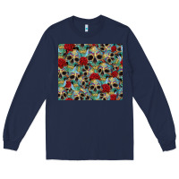 Navy sugar skulls roses tumbler 3 Long Sleeve Tee - CTS Tumbler Store