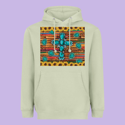 Western Gemstone Cross Sunflowers Leopard Serape Glitter Wooden Tumble Heavyweight Hoodie Designed By Artiststas