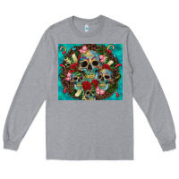 Heather Grey sugar skulls tumbler 3 Long Sleeve Tee - CTS Tumbler Store