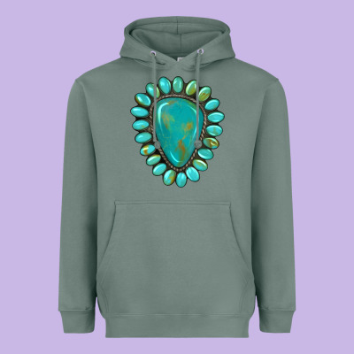 Western Gemstone Turquoise Heavyweight Hoodie Designed By Artiststas