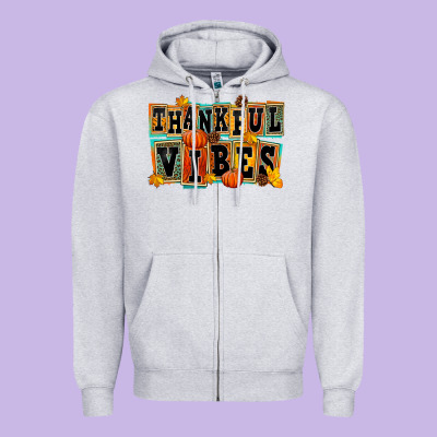 Thankful Vibes Zipper Hoodie Designed By Fadigitalartstudio
