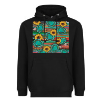 Black western gemstone sunflowers serape cowhide glitter wooden Heavyweight Hoodie - Artiststas
