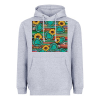 Heather Grey western gemstone sunflowers serape cowhide glitter wooden Heavyweight Hoodie - Artiststas