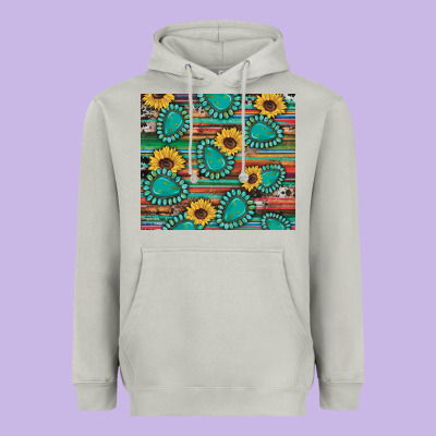 Western Gemstone Sunflowers Serape Cowhide Glitter Wooden Heavyweight Hoodie Designed By Artiststas