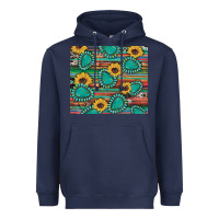 Navy western gemstone sunflowers serape cowhide glitter wooden Heavyweight Hoodie - Artiststas