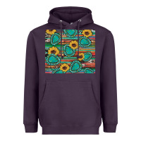 Plum western gemstone sunflowers serape cowhide glitter wooden Heavyweight Hoodie - Artiststas