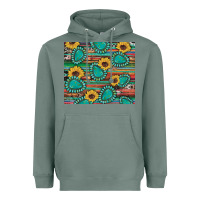 Sage western gemstone sunflowers serape cowhide glitter wooden Heavyweight Hoodie - Artiststas