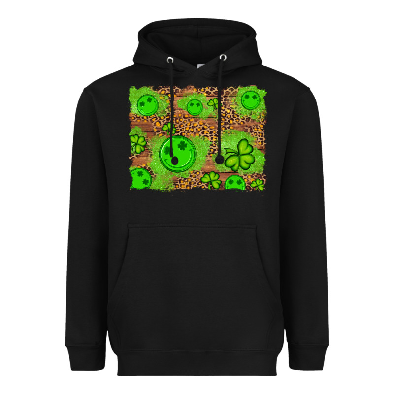Shamrock Glitter Leopard And Wood Background Heavyweight Hoodie by Artiststas | Teevron
