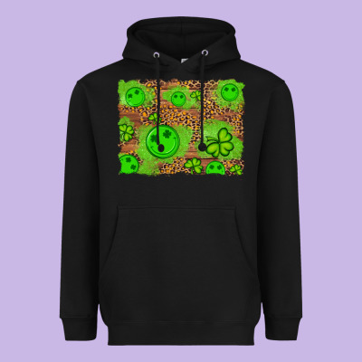Shamrock Glitter Leopard And Wood Background Heavyweight Hoodie Designed By Artiststas