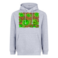 Heather Grey shamrock glitter leopard and wood background Heavyweight Hoodie - Artiststas