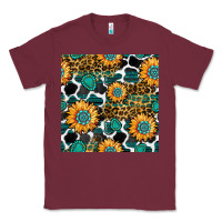 Burgundy gemstone sunflower leopard seamless pattern Classic Tee - BundleAndBundleShop