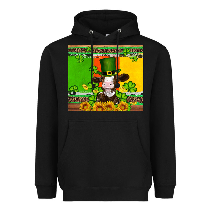 Saint Patricks Cow And Hat With Sunflower And Shamrock Heavyweight Hoodie by Artiststas | Teevron