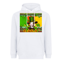 White saint patricks cow and hat with sunflower and shamrock Heavyweight Hoodie - Artiststas