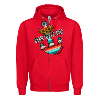 Red anchored Zipper Hoodie - CowhideDigitalArt
