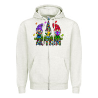Oatmeal Heather autism Gnome Zipper Hoodie - CowhideDigitalArt