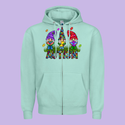 Autism Gnome Zipper Hoodie Designed By Cowhidedigitalart