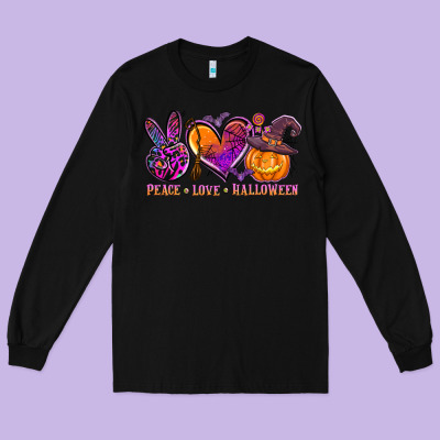 Peace Love Halloween Long Sleeve Tee Designed By Adodesignshop