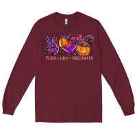 Burgundy peace love halloween Long Sleeve Tee - AdoDesignShop