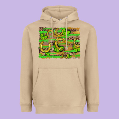 Horseshoe Shamrock Leopard Wood Glitter Background Heavyweight Hoodie Designed By Artiststas