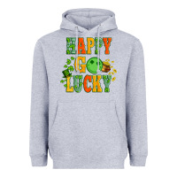 Heather Grey happy go lucky  with coin and shamrock Heavyweight Hoodie - Artiststas