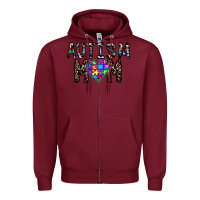 Burgundy autism mom Zipper Hoodie - CowhideDigitalArt