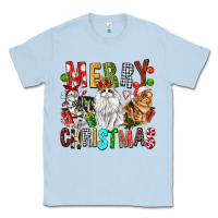 Dusty Blue Merry christmas cats Classic Tee - FaDigitalArtStudio
