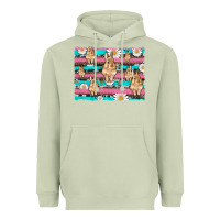 Matcha easter bunny with daisy and turquoise cowhide leopard  background Heavyweight Hoodie - Artiststas