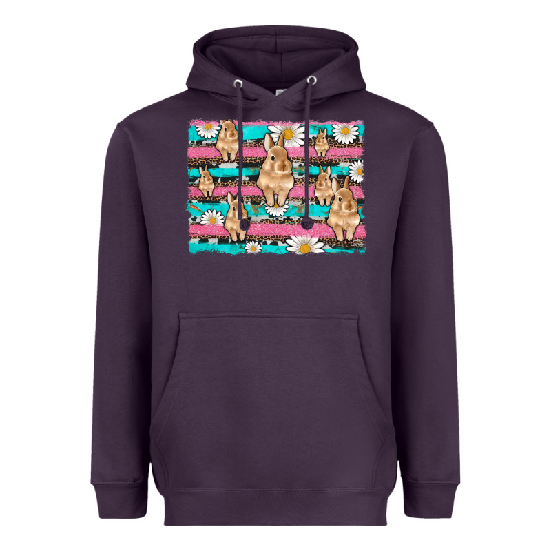 Easter Bunny With Daisy And Turquoise Cowhide Leopard  Background Heavyweight Hoodie by Artiststas | Teevron