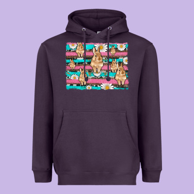 Easter Bunny With Daisy And Turquoise Cowhide Leopard  Background Heavyweight Hoodie Designed By Artiststas