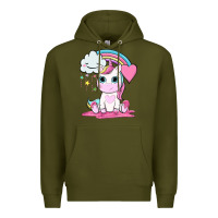Army Green cute unicorn and rainbow Premium Hoodie - NancyCooperArtShop