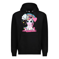Black cute unicorn and rainbow Premium Hoodie - NancyCooperArtShop