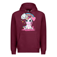 Burgundy cute unicorn and rainbow Premium Hoodie - NancyCooperArtShop