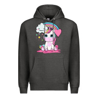 Charcoal Heather cute unicorn and rainbow Premium Hoodie - NancyCooperArtShop