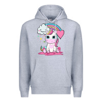 Heather Grey cute unicorn and rainbow Premium Hoodie - NancyCooperArtShop