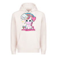 Pale Pink cute unicorn and rainbow Premium Hoodie - NancyCooperArtShop